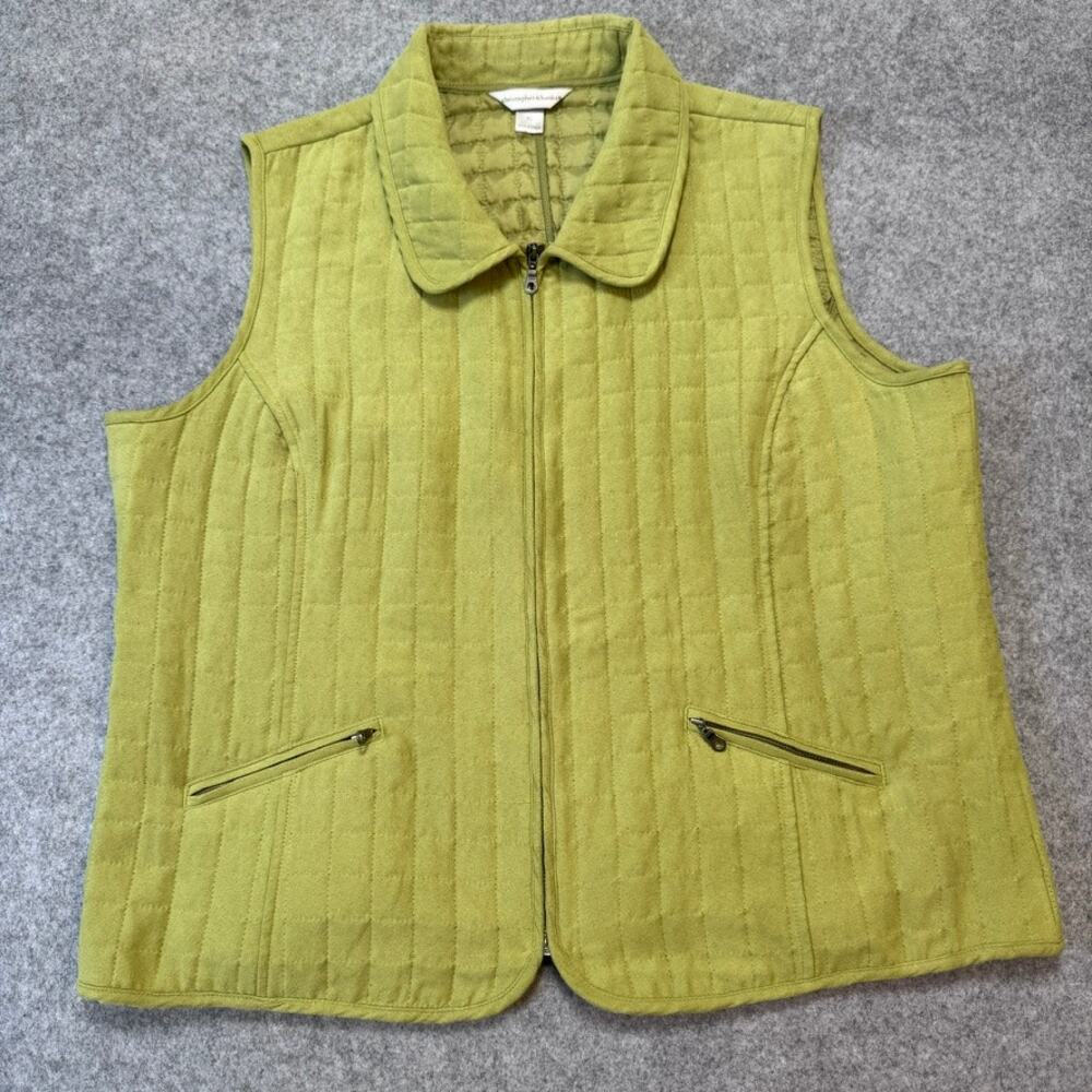 Christopher & Banks Women’s XL Lime Green Faux Suede Quilted Zip Vest - Picture 2 of 7